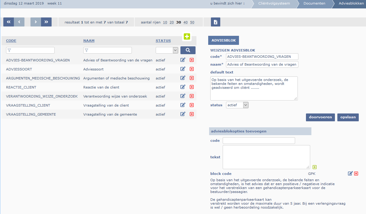 Fragment Clientvolgsysteem - aanmaken adviesblokken